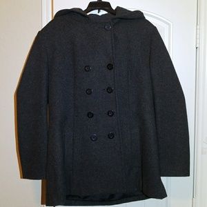 Charcoal gray hooded peacoat